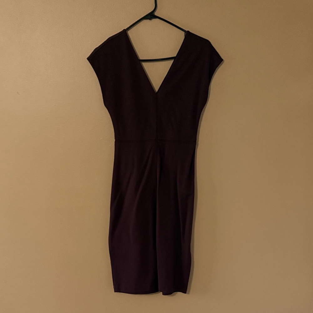 Express Plum Midi V-Neck Cap Sleeve Dress